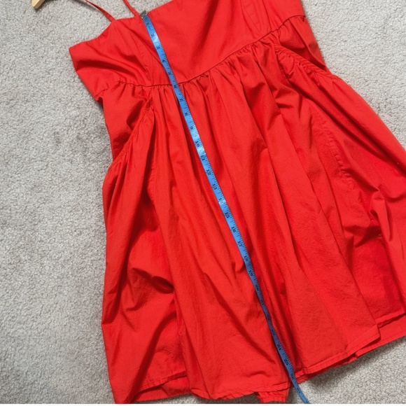 Urban Outfitters Theodora Mini Dress Poplin Cotton Orange Adjustable Tie Back - Picture 9 of 11